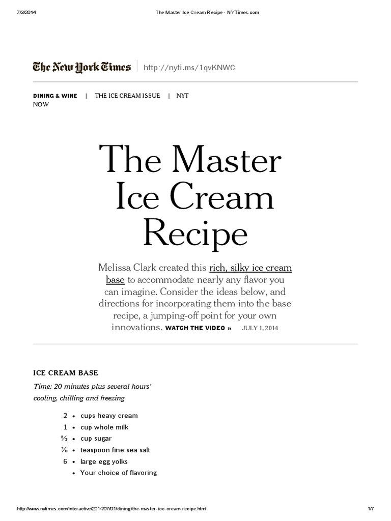 The Master Ice Cream Recipe NYTimes PDF Ice Cream Caramel