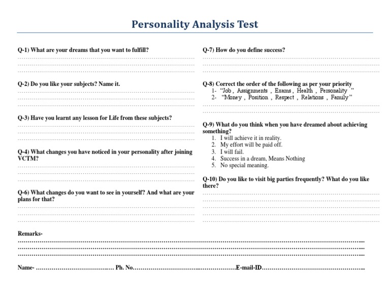 Personality Assessment Test | PDF | Games & Activities | Computers