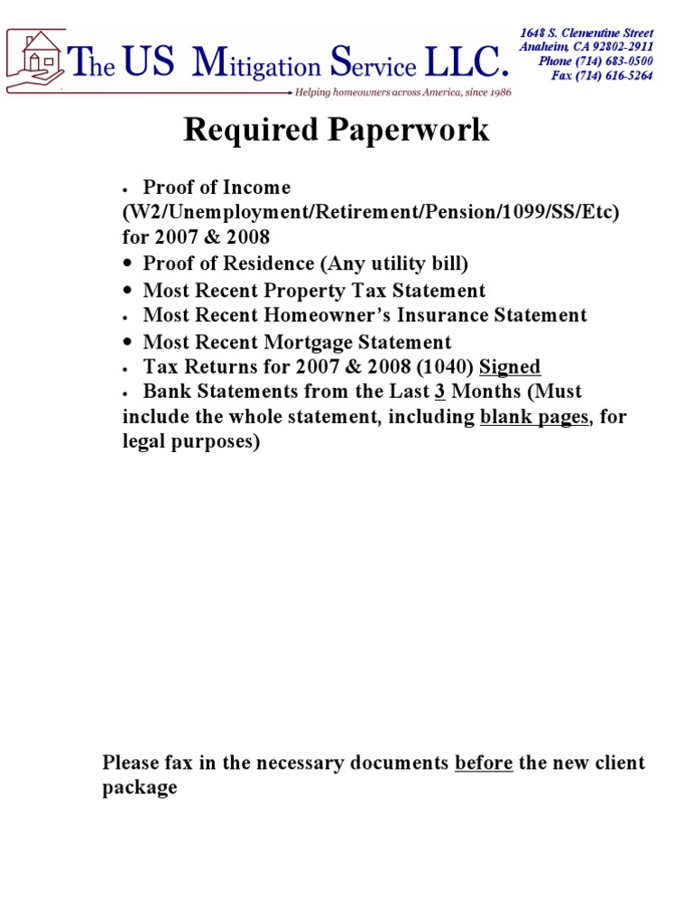 Required Paperwork | PDF