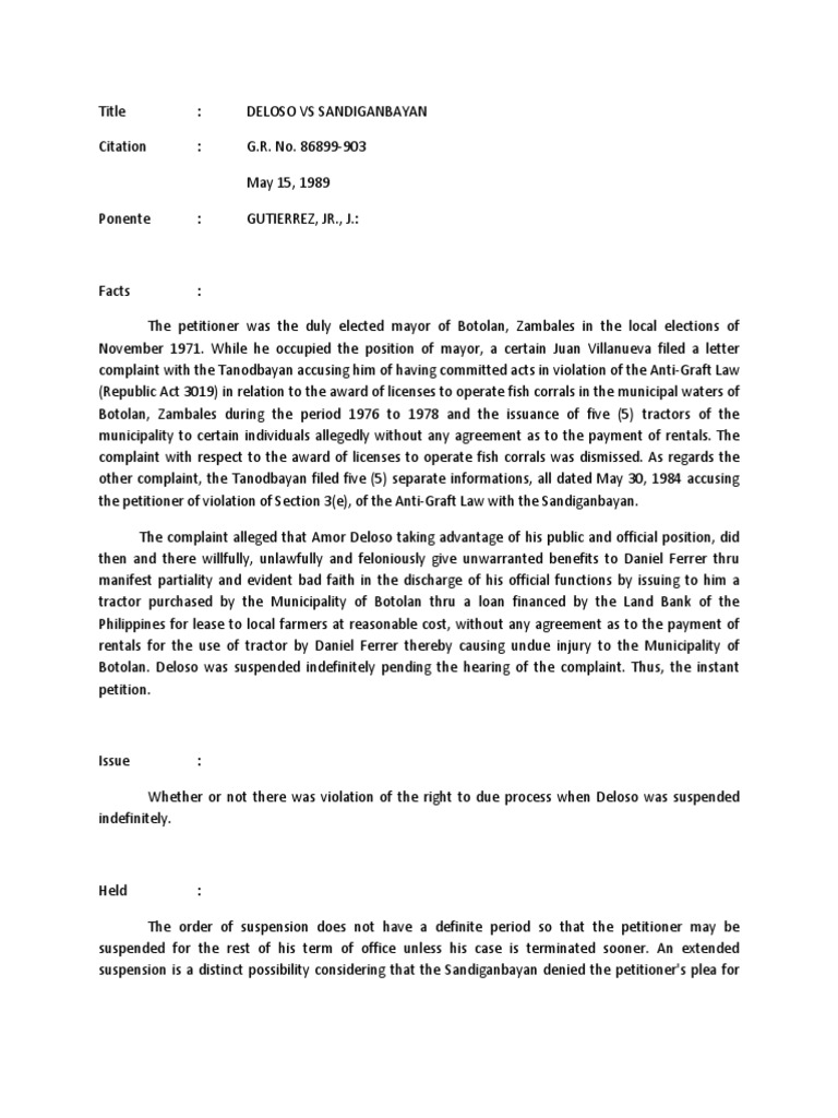 Deloso vs sandiganbayan case digest pdf complaint government
