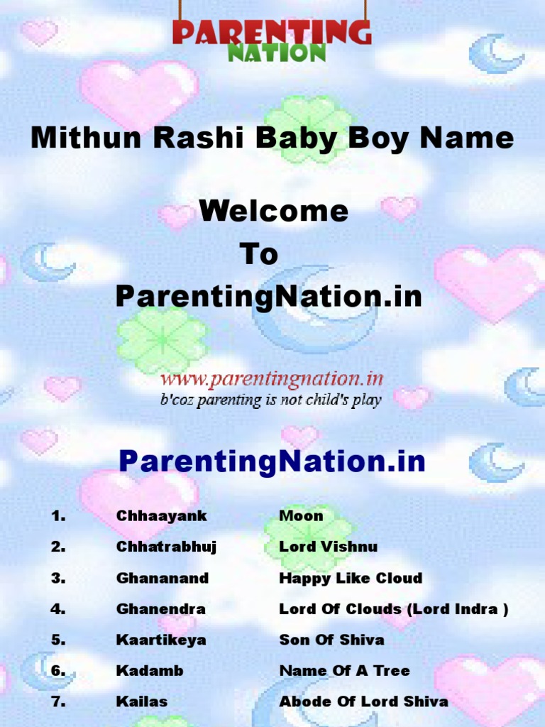 Mithun Rashi Baby Boy Names With Meanings PDF Human Development