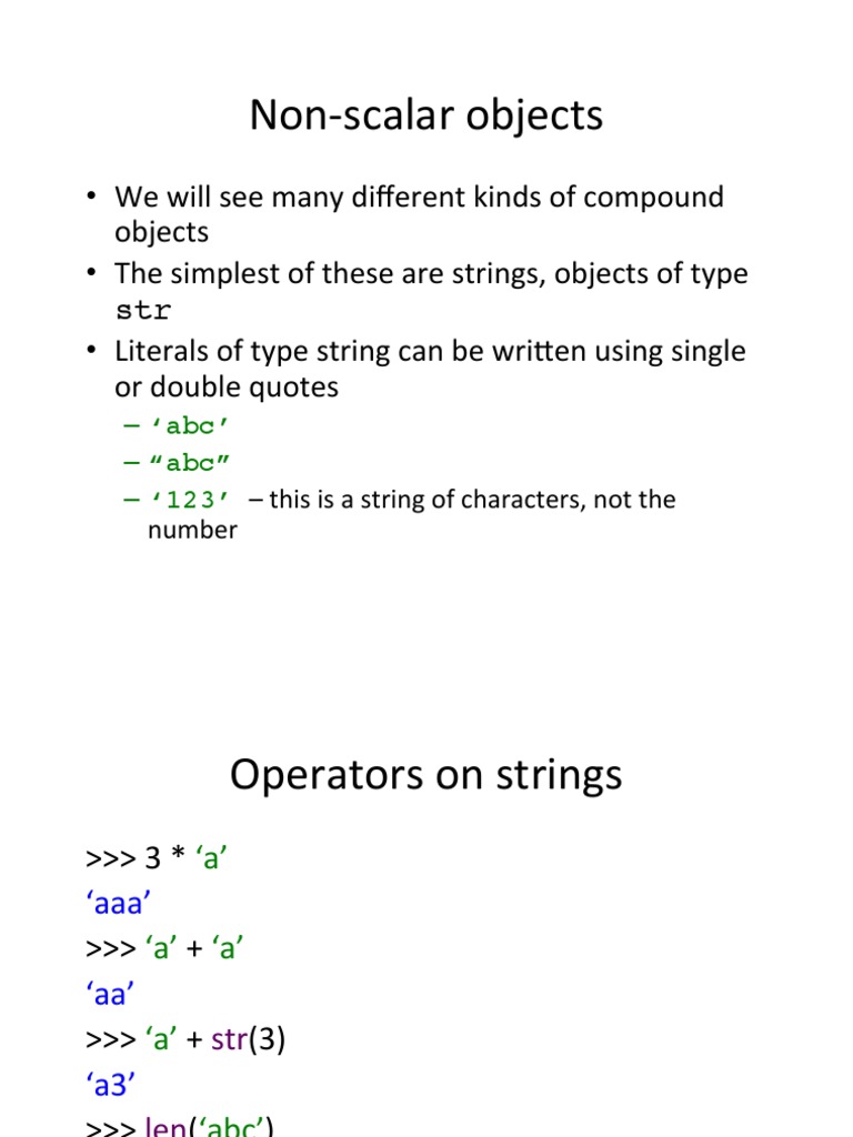 Non - Scalar Objects: - Abc'! - "Abc"! - 123' | PDF