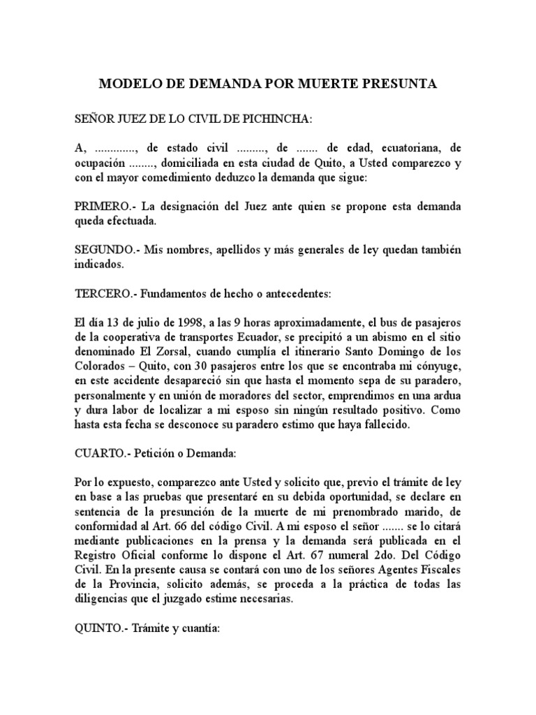 Modelo de Demanda Por Muerte Presunta | Descargar gratis PDF | Economía