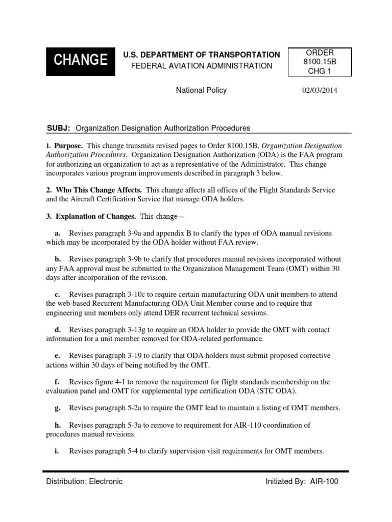 FAA Order 8100.15B Organization Designation Authorization Procedures.pdf Federal Aviation