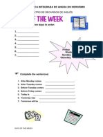 Centro de Recursos de Inglês: Days of The Week 1