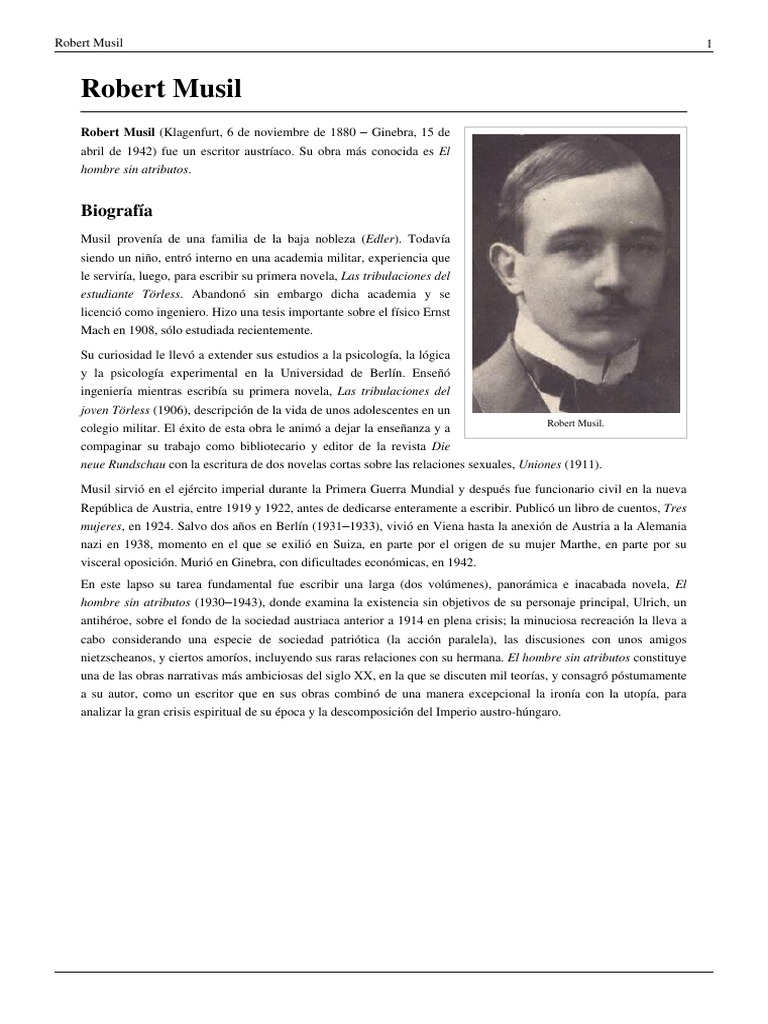 Robert Musil: Biografía y Obras Clave | PDF | Personas