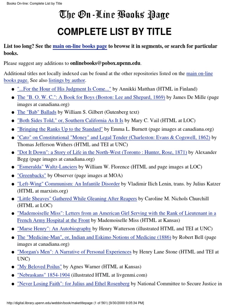 Complete List by Title Main On-Line Books Page PDF The United States