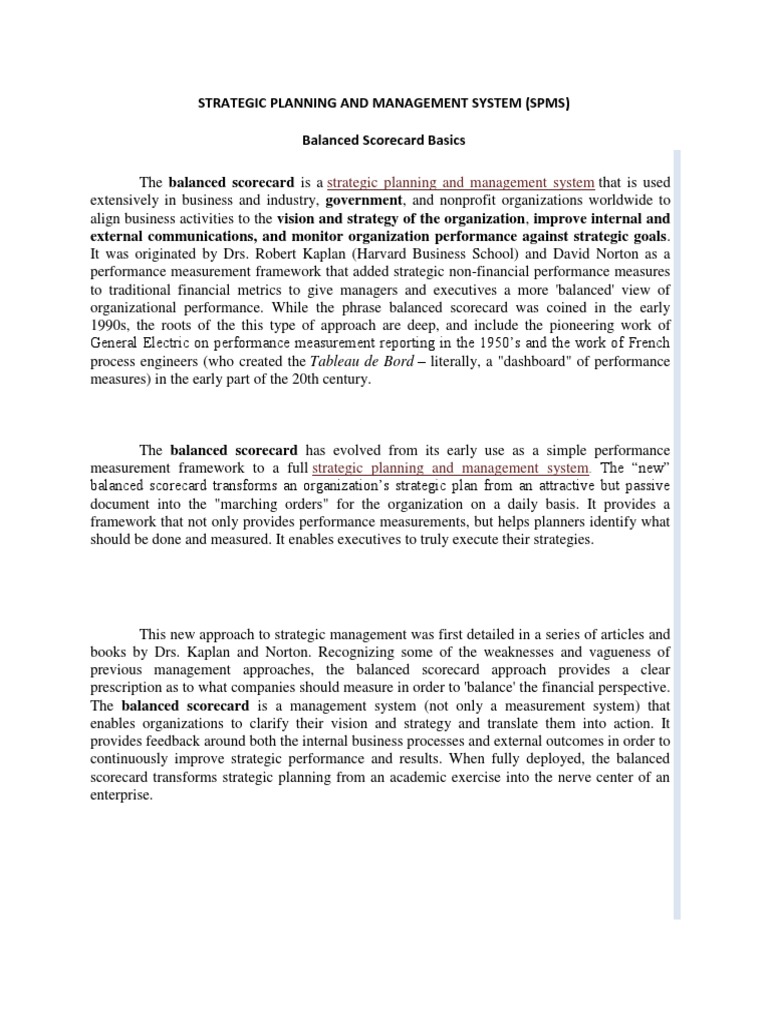 Balanced Scorecard Framework Overview | PDF | Strategic Management ...