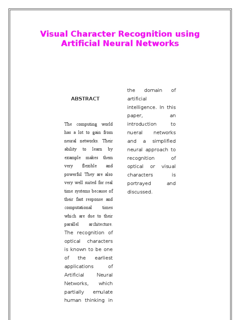 Visual Character Recognition with ANN | PDF | Artificial Neural Network ...