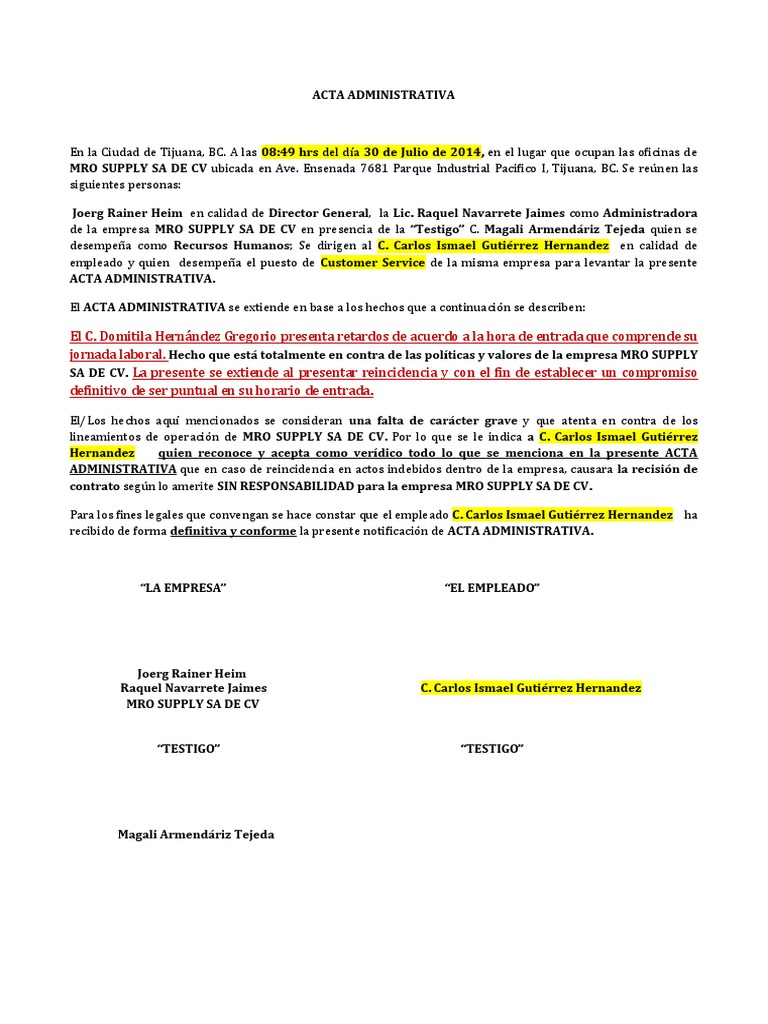 Acta Administrativa  PDF