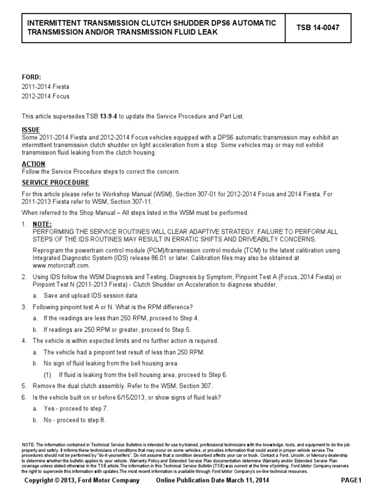 Intermittent Transmission Clutch Shudder Dps6 Automatic Transmission