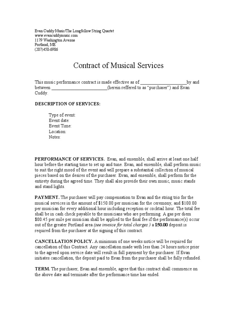 Music Performance Contract Template | PDF | Fee | Government