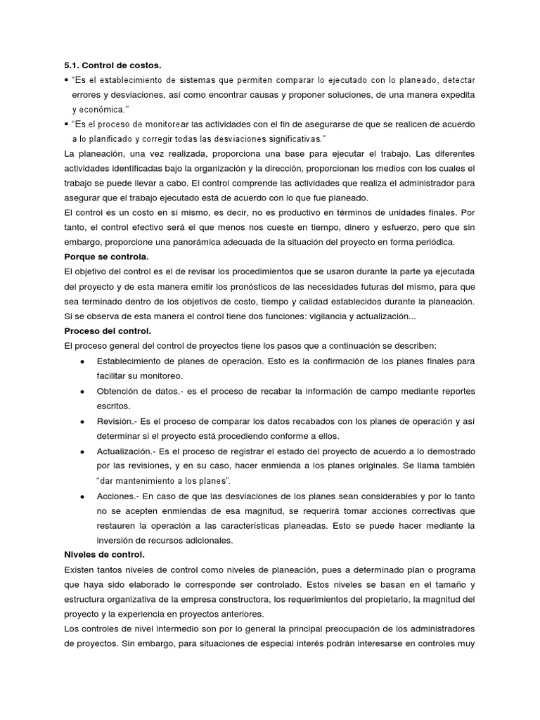 Control de Costos en Proyectos de Construcción | PDF | Planificación ...