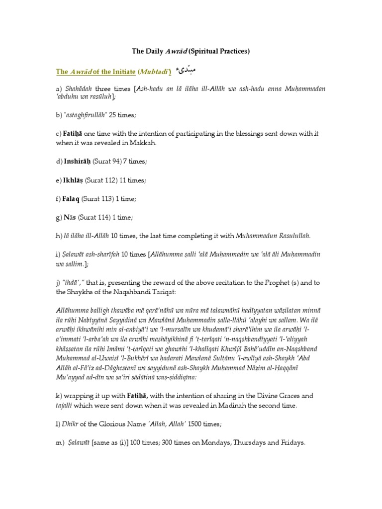 Naqshbandi Daily Awrād Guide | PDF
