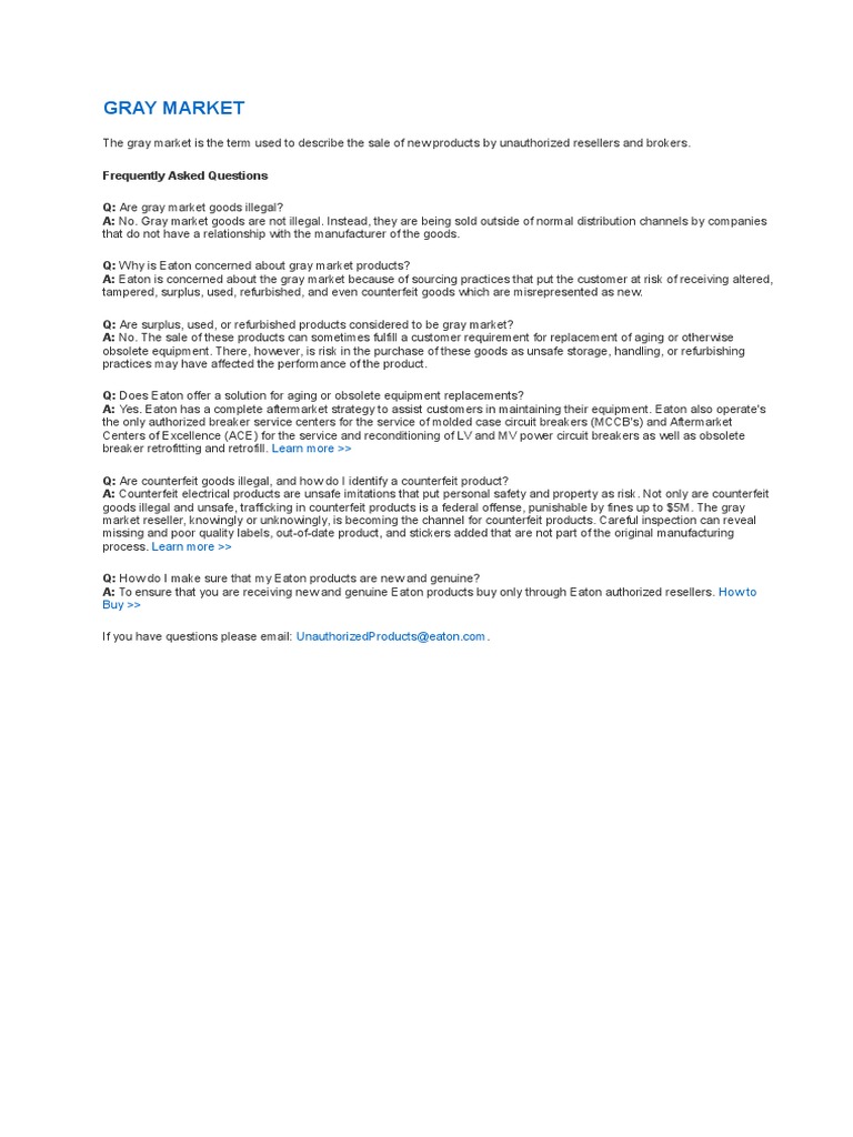 Understanding the Gray Market Risks | PDF