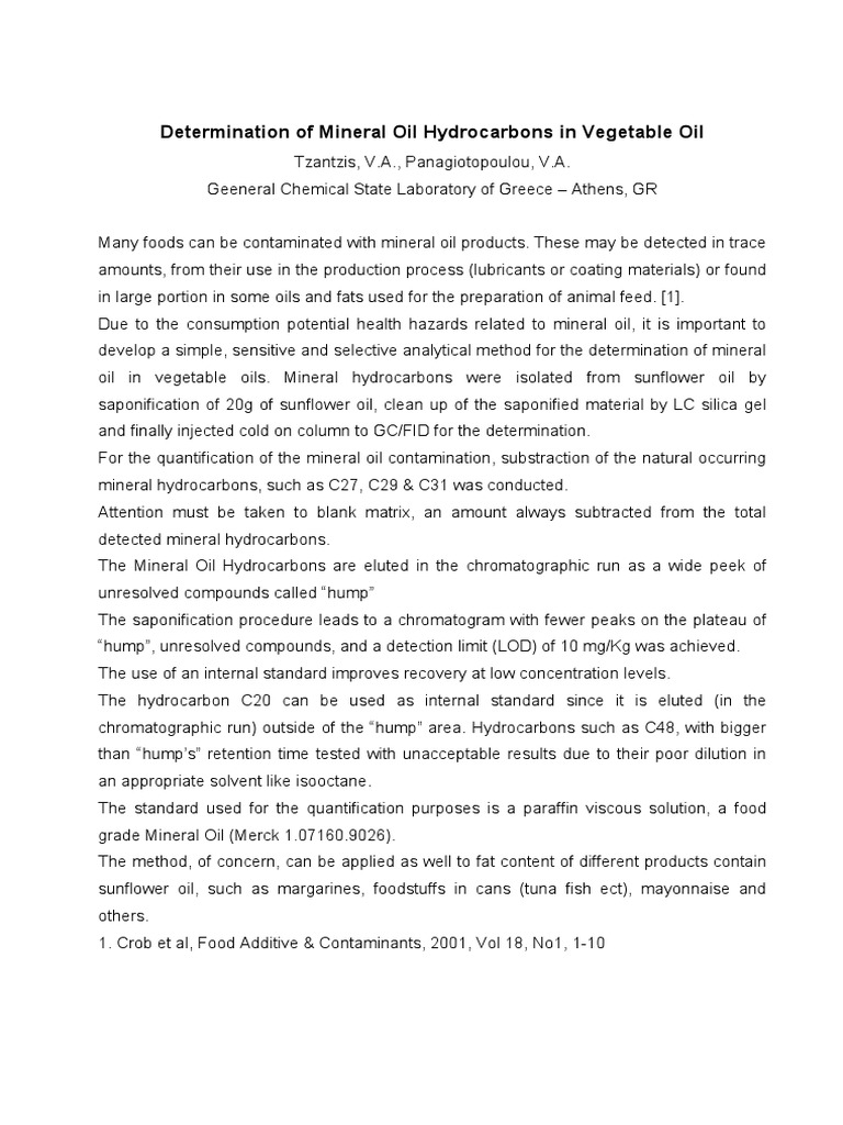 Mineral Oil Hydrocarbons in Vegetable Oils | PDF | Chromatography | Oil