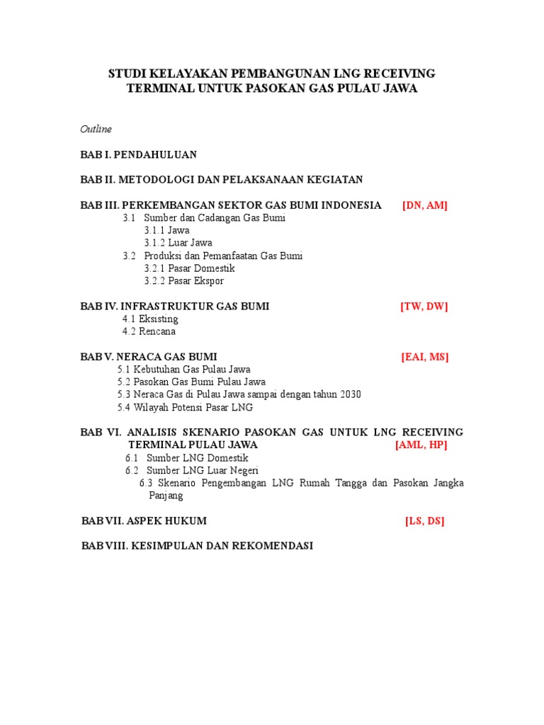 Outline - Studi Kelayakan Pembangunan LNG Receiving Terminal | PDF