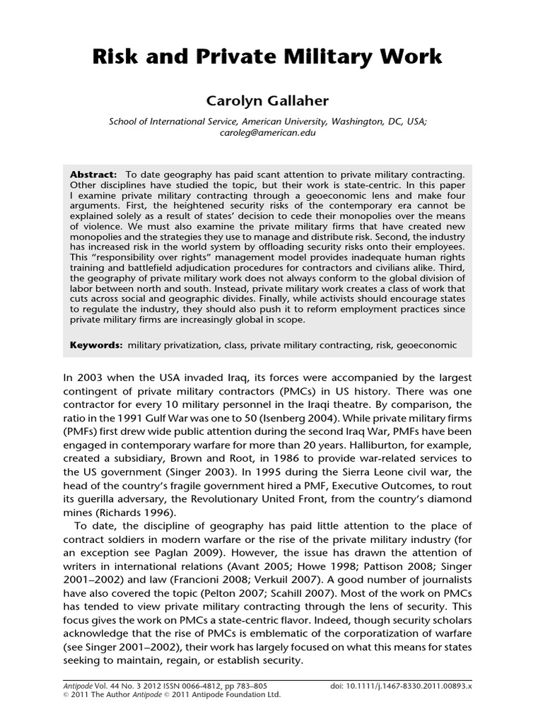 14 Risk and Private Military Work | PDF | Employment | Risk
