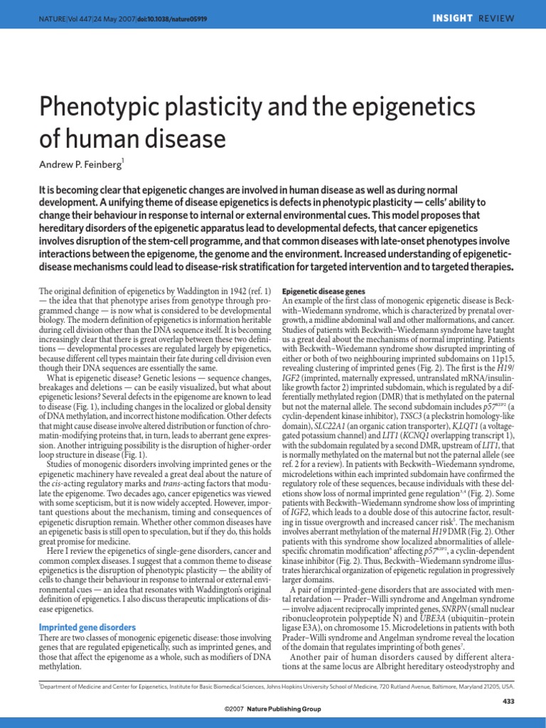 Phenotypic Plasticity and The Epigenetics of Human Disease | PDF ...