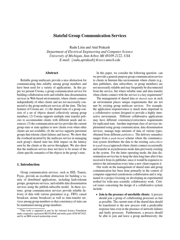 Corona: Stateful Group Communication Service | PDF | Server (Computing ...