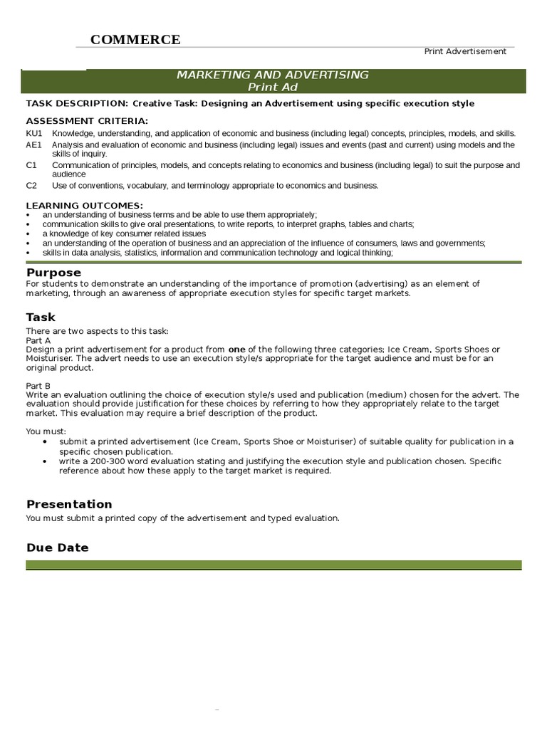 Marketing and Advertising - Print Task | PDF | Advertising | Evaluation