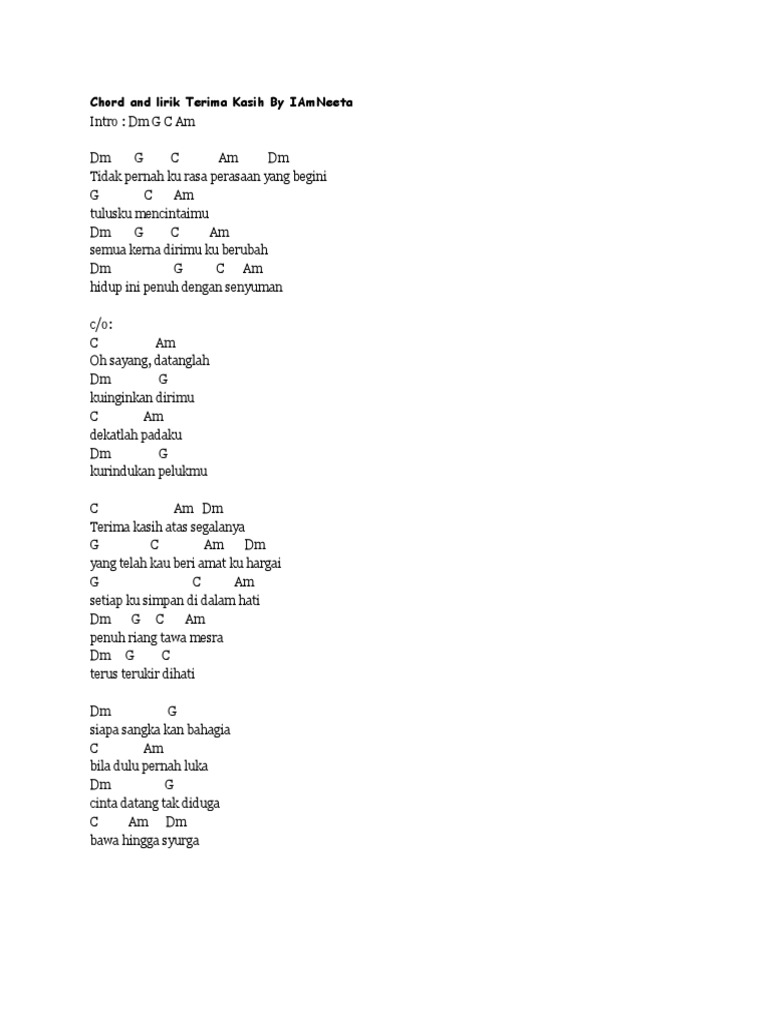 Chord And Lirik Terima Kasih By Iamneeta Pdf