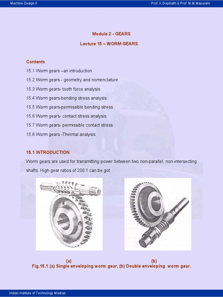 Worm Gear Calculation Gear Force