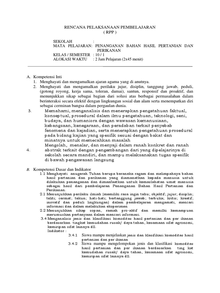 Sekolah: Mata Pelajaran: Penanganan Bahan Hasil Pertanian Dan Perikanan