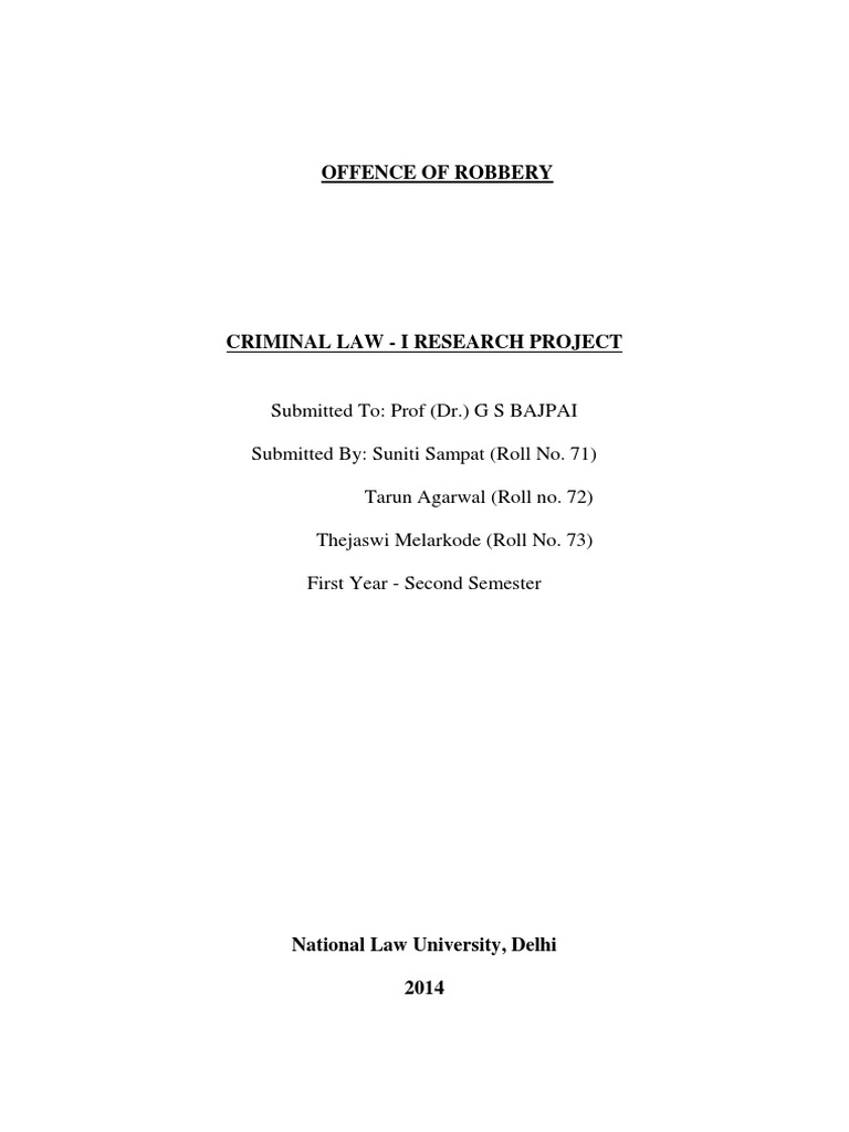 Offence of Robbery Important Cases Robbery Theft