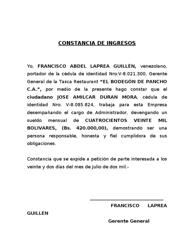 Constancia de Ingresos | PDF