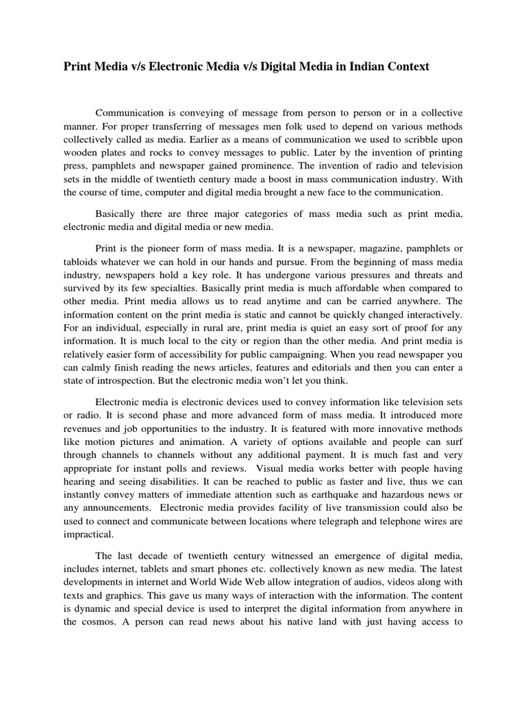 Print Media vs Electronic Media vs Digital Media in Indian Context
