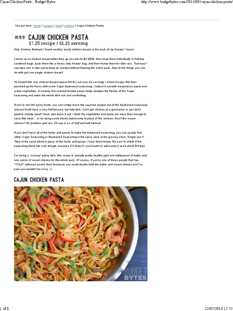 Cajun Chicken Pasta Budget Bytes PDF Cajun Cuisine Frying Pan