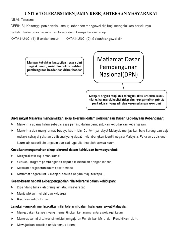 Unit 6 Toleransi Menjamin Kesejahteraan Masyarakat Pdf