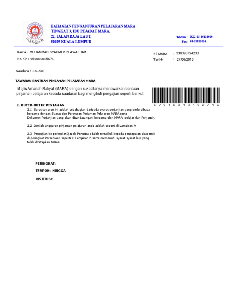 Skim Pinjaman Pelajaran Mara Paklut