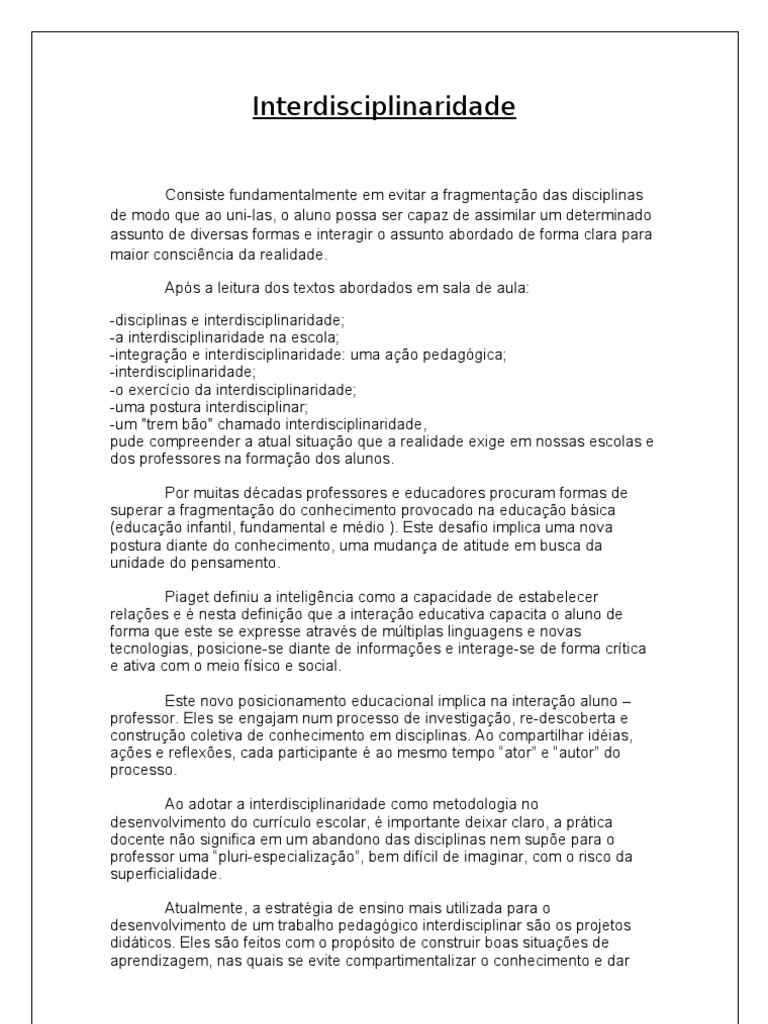 Interdisciplinaridade - trabalho | Interdisciplinaridade | Modificação ...