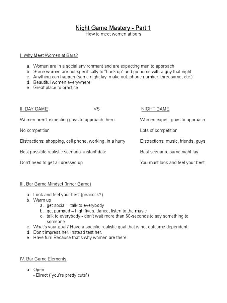 Night Game Seminar Notes - Part 1 | PDF | Leisure