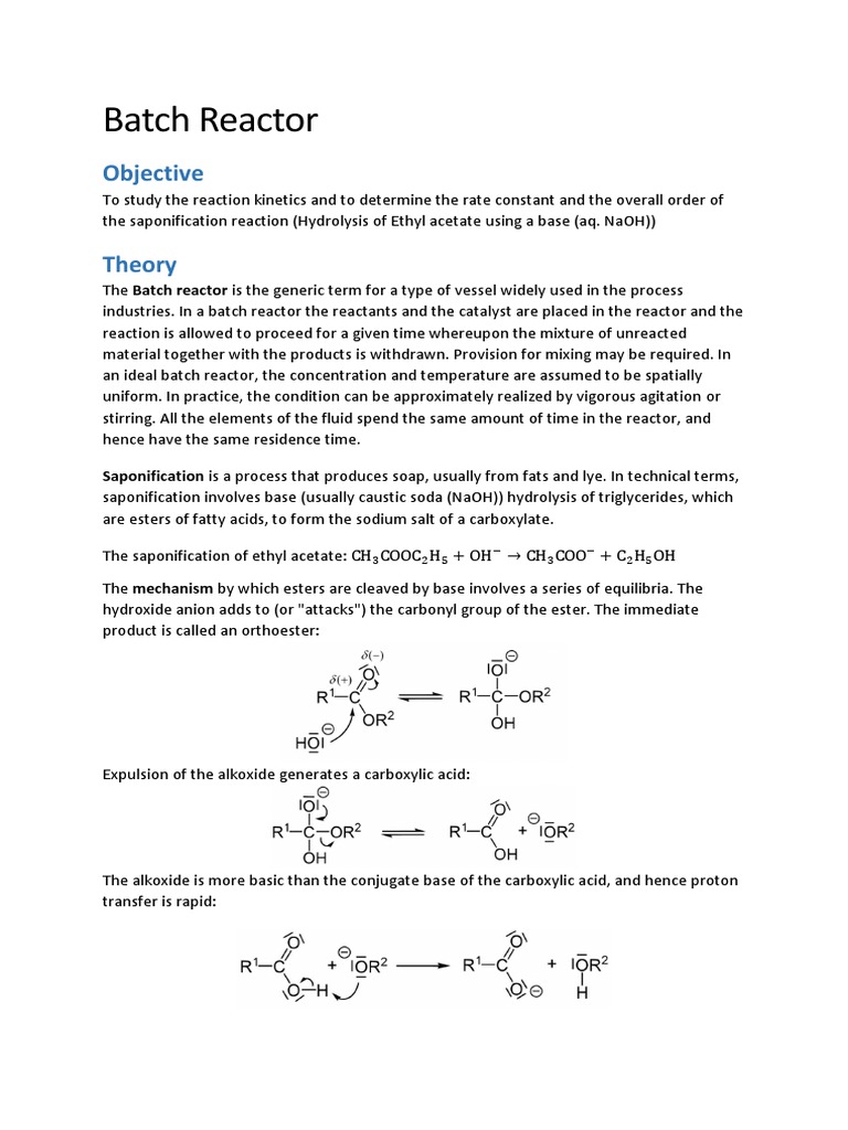 Batch Reactor Saponification Expt Chemical Reactor Sodium Hydroxide