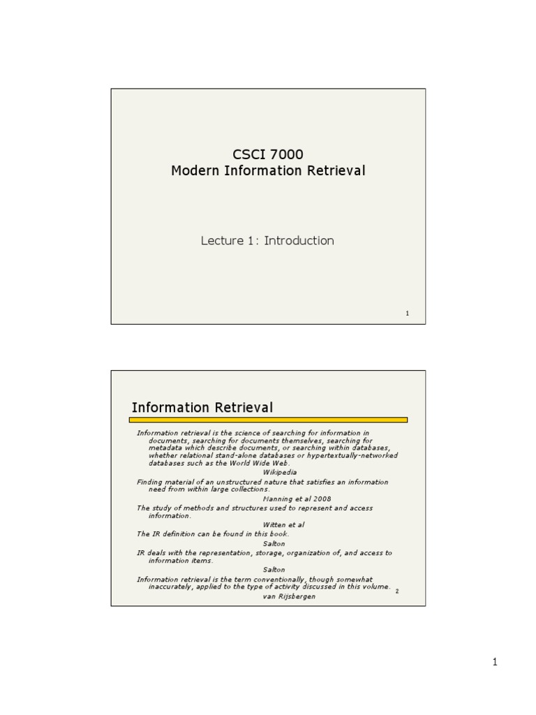 CSCI 7000 Modern Information Retrieval: Lecture 1: Introduction | PDF ...