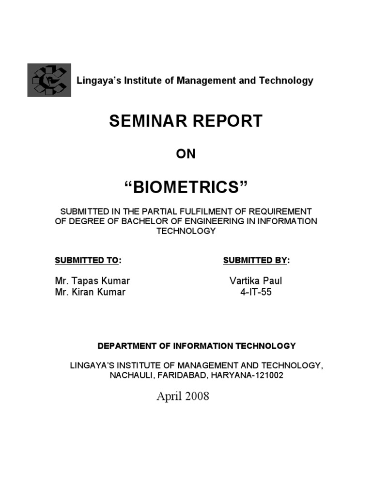 Biometrics Seminar Report PDF Biometrics Fingerprint