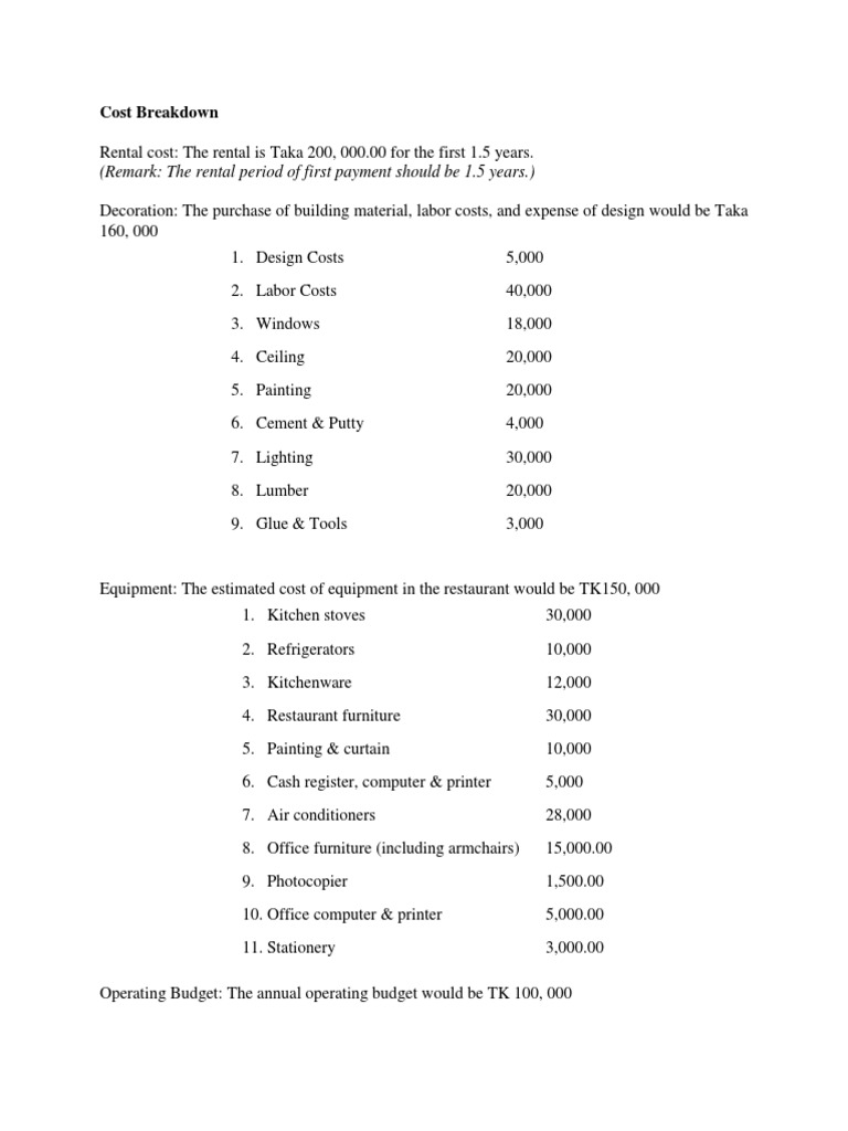 Cost Breakdown | PDF | Economies | Business