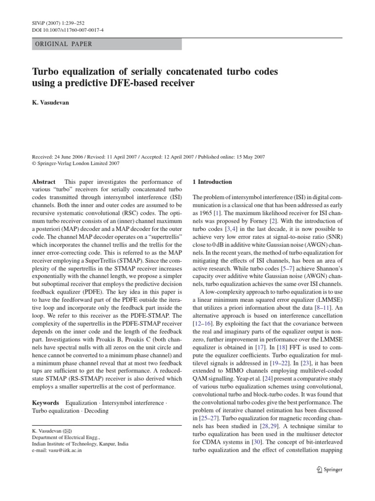 Turbo Equalization for Concatenated Codes | PDF | Forward Error ...