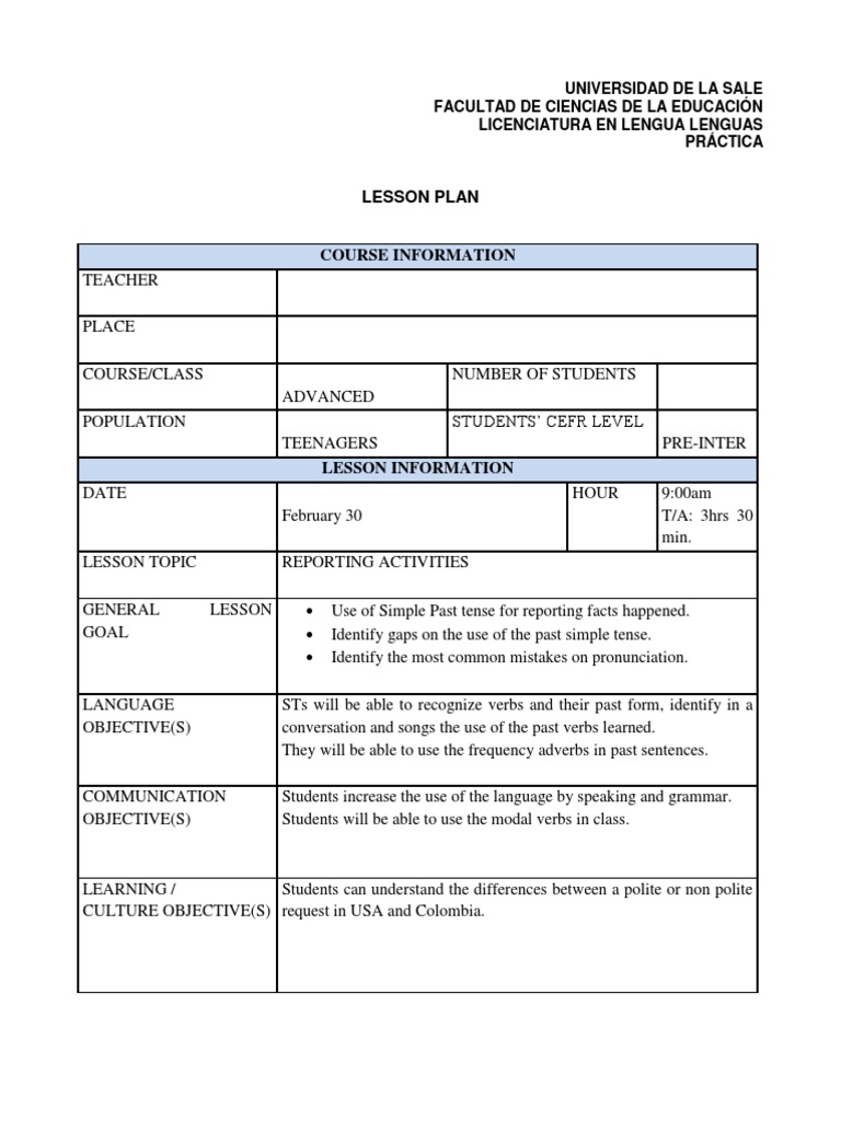 Lesson Plan Pre-Intermediate | Verb | Lesson Plan