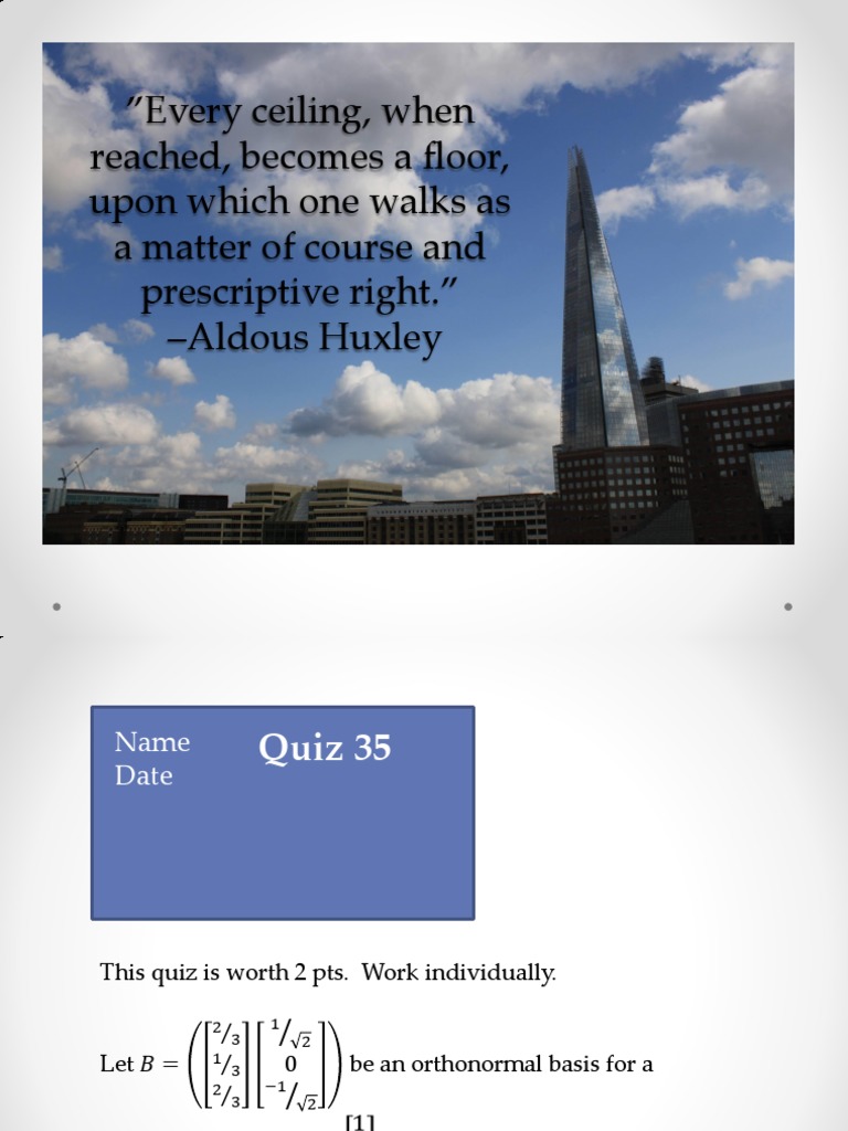 Orthonormal Basis and Projections Quiz | PDF