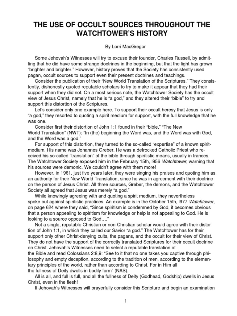 Occult Influences in Watchtower History | PDF | Jesus | Jehovah