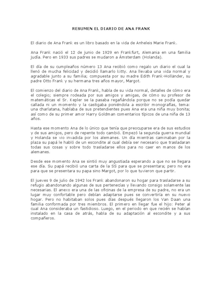 Resumen El Diario de Ana Frank