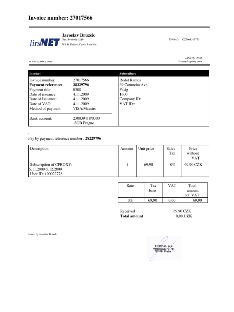 Invoice 27017566 for CPROXY Subscription | PDF