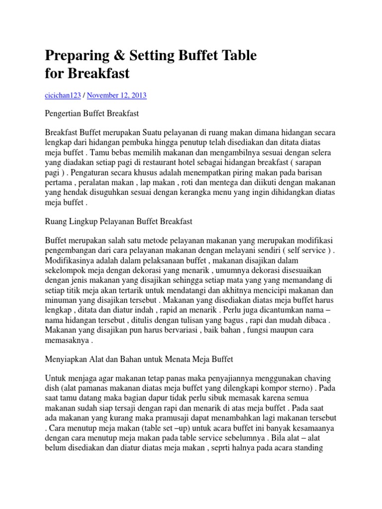 Preparing & Setting Buffet Table For Breakfast | PDF | Griya & Taman