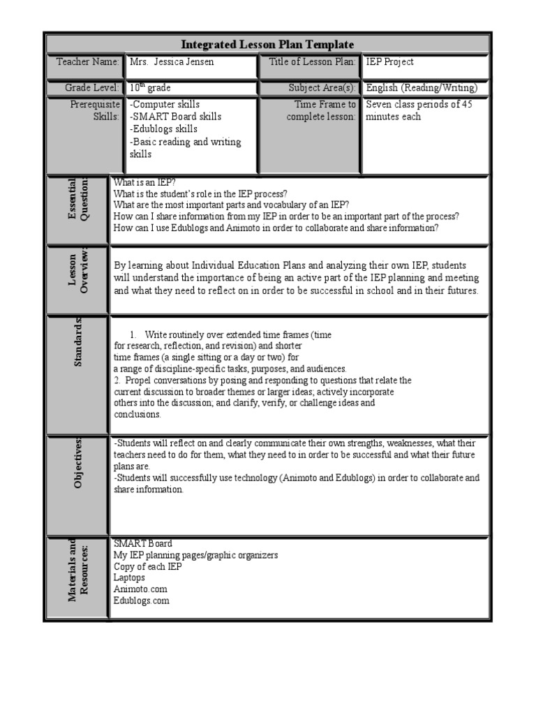 Integrated lesson plan template pdf teaching pedagogy