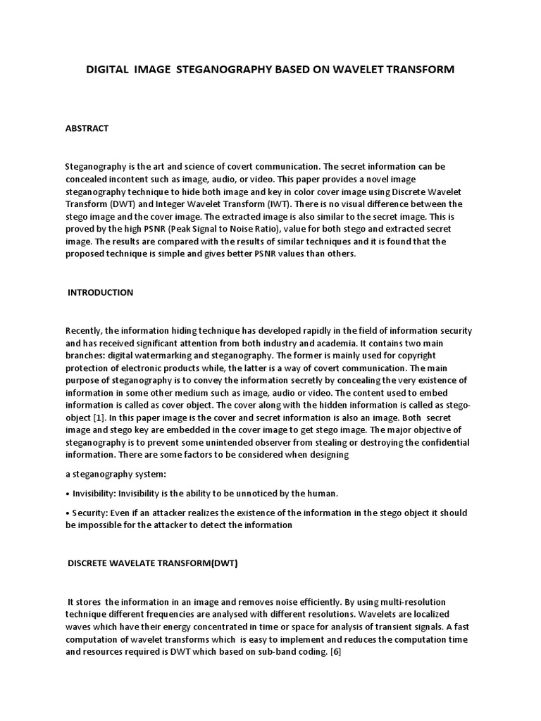 Wavelet-Based Image Steganography | PDF | Wavelet | Algorithms