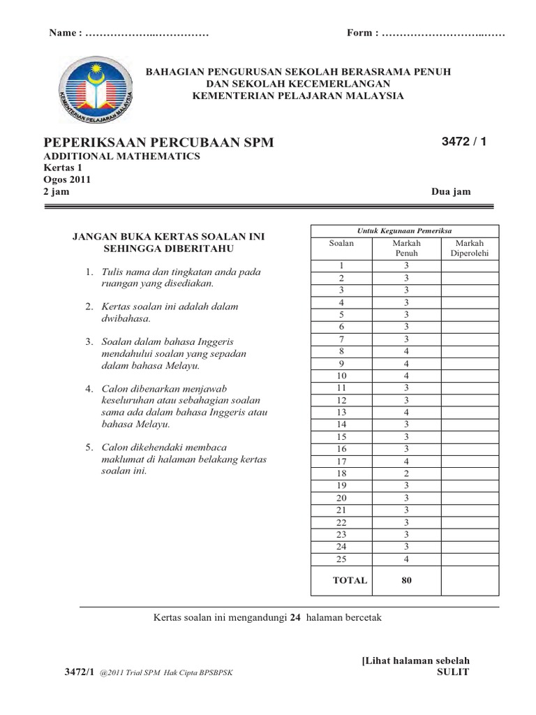 SPM SBP P1 P2 2011 SPM SBP P1 P2 2011